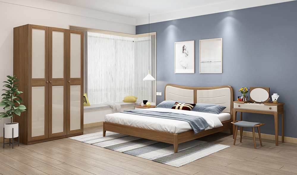 A3101床+B3101床頭柜+C3101妝臺(tái)+E3101妝凳+D3101A3三門(mén)衣柜